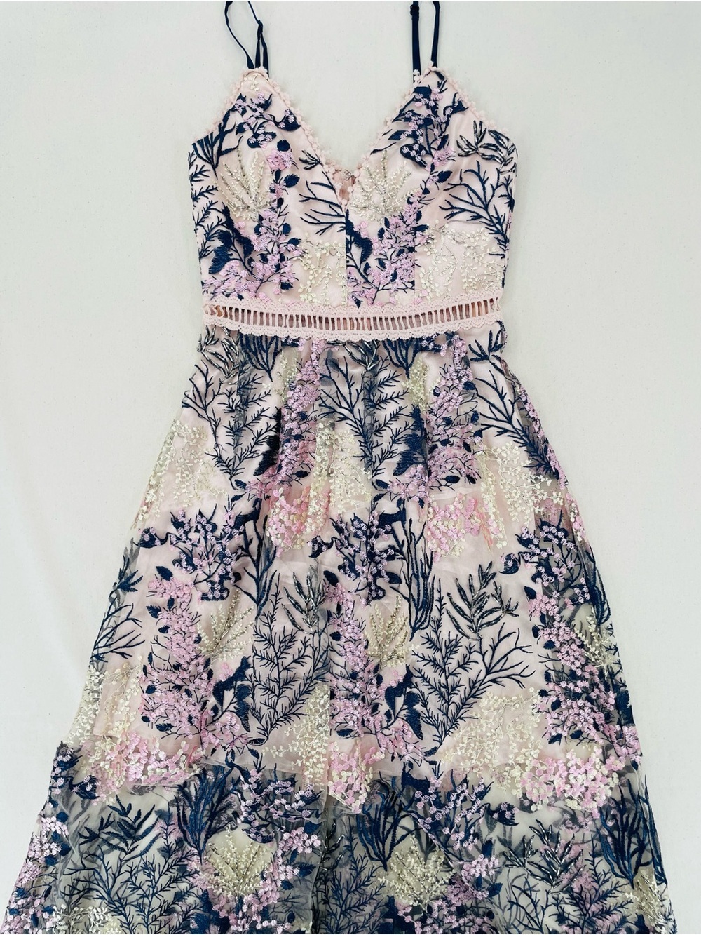 Aqua Blue and Cream Floral Maxi Dress - Picture 3 of 10